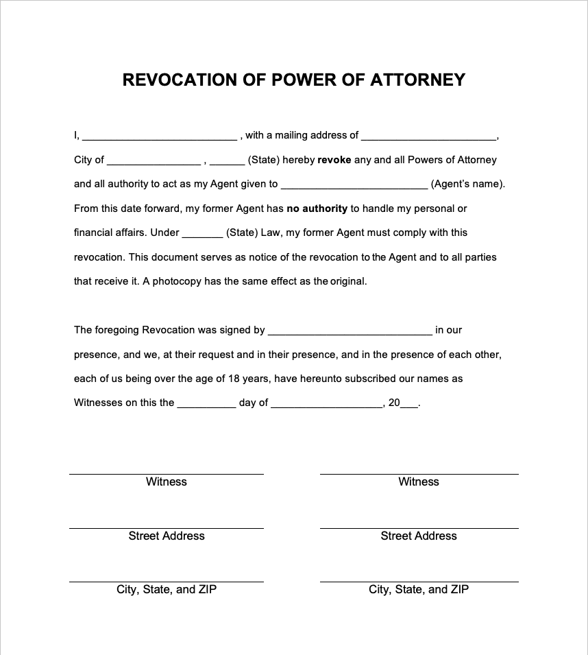 revocation of power of attorney sample form