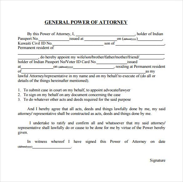 General Power of Attorney Sample
